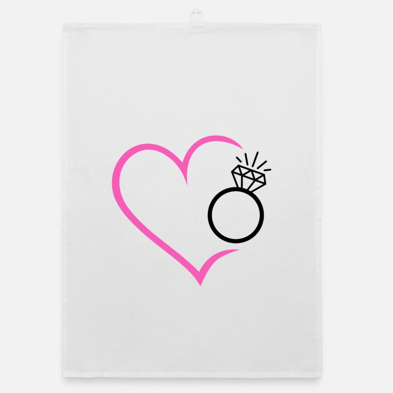 Heart with diamond ring, wedding ring, wedding ring, bride Organic dish towel