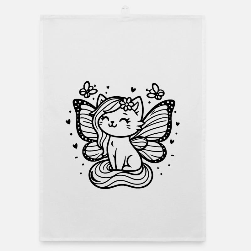 Winged Cat (black) Organic dish towel