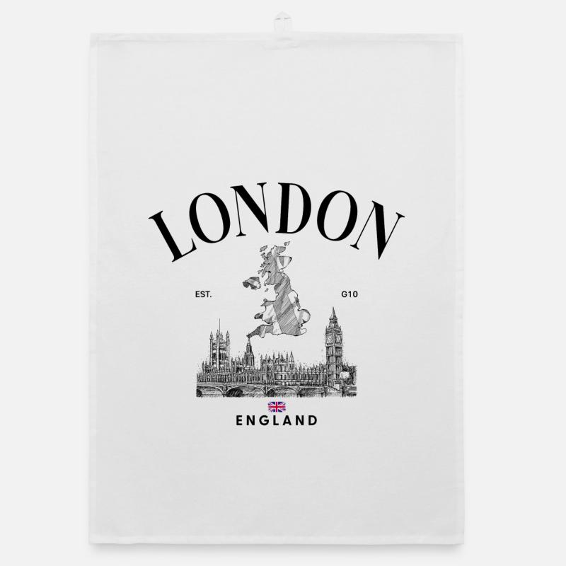 Tiny Union Jack on Black - Organic dish towel - white