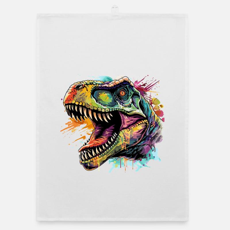 Dino Neon Kunst Design Organic Geschirrtuch