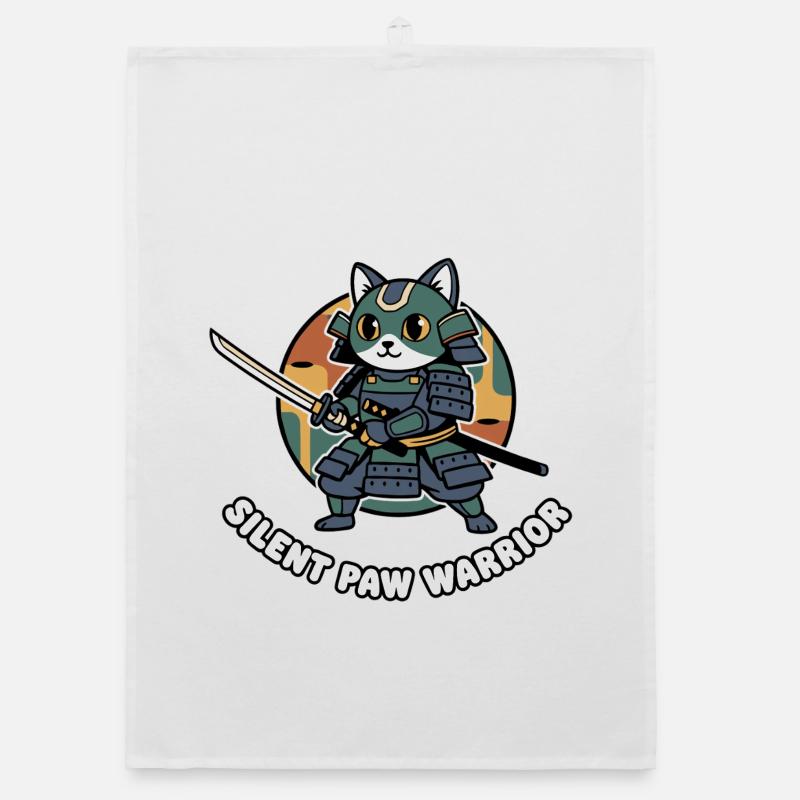 Silent Paws Samurai Warrior Cat Organic dish towel