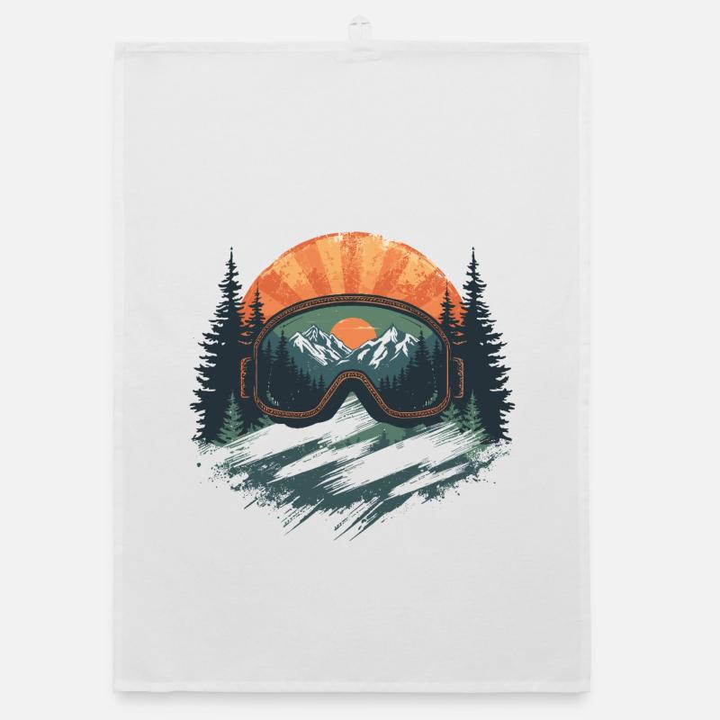 Ski goggles sunset Organic dish towel