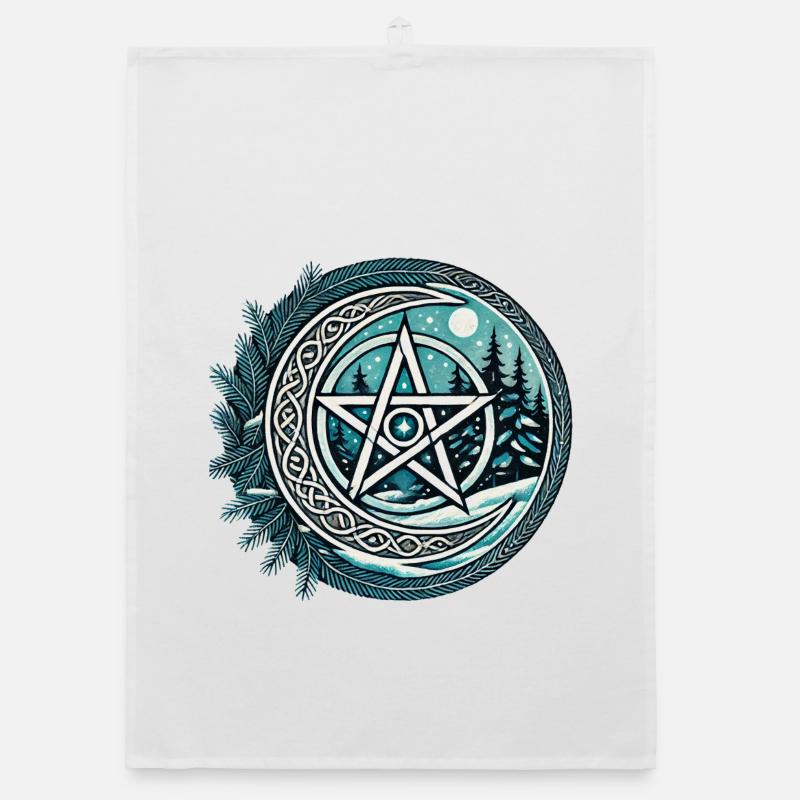 Moonlit Forest Pentagram Organic dish towel