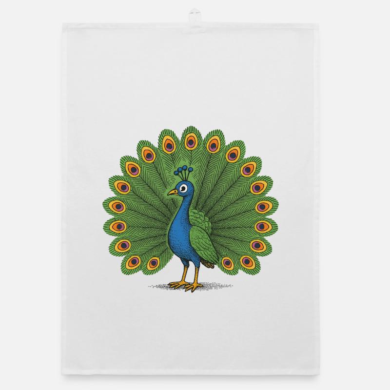 Peacock Colourful Crest Organic dish towel