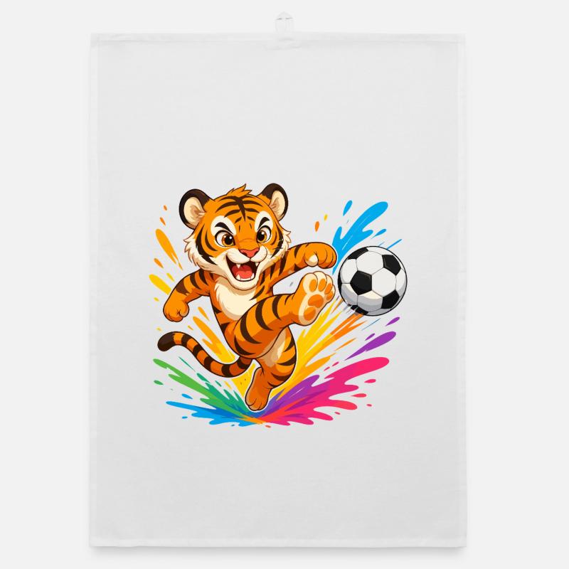 Tiger Kick Ball Farbexplosion Organic Geschirrtuch