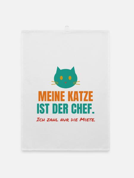 Meine Katze ist der Chef – Katzen Spruch - Organic Geschirrtuch - Weiß - Vorne