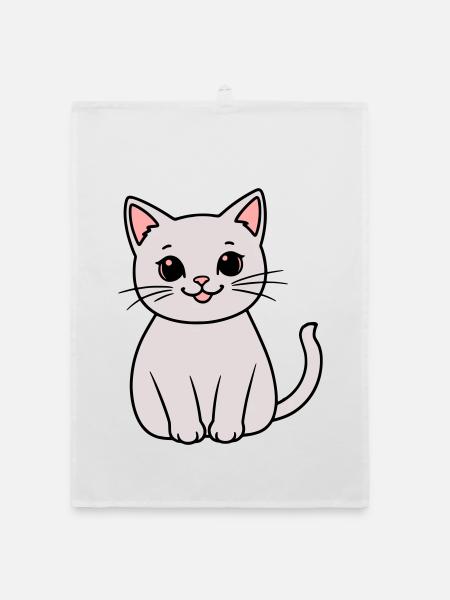 gray kitten - Organic dish towel - white - Front