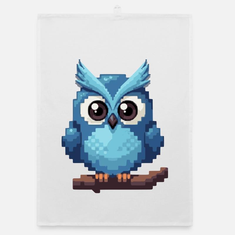 Pixel Eule – Retro 8-Bit Style - Organic Geschirrtuch - Weiß