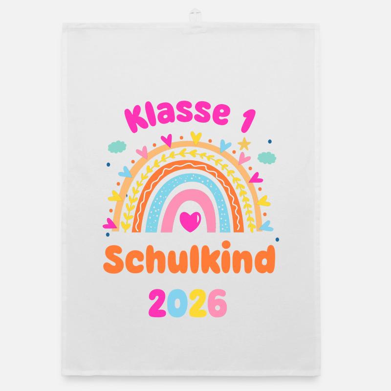 Klasse 1 Schulkind 2026 Regenbogen Einschulung Organic Geschirrtuch