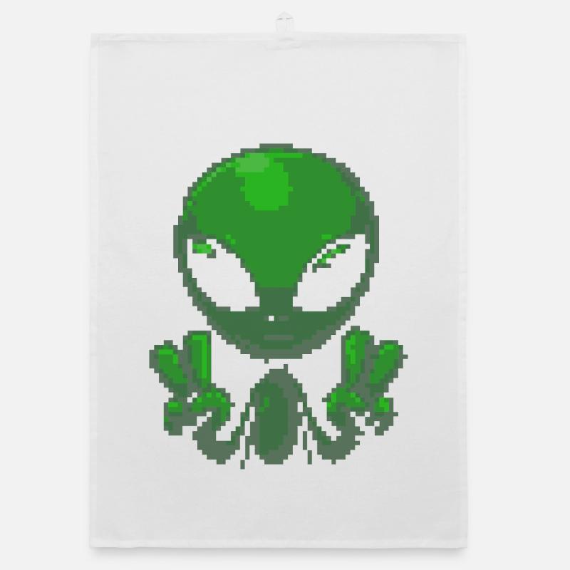 Pixel grünes Alien-Friedenszeichen Organic Geschirrtuch