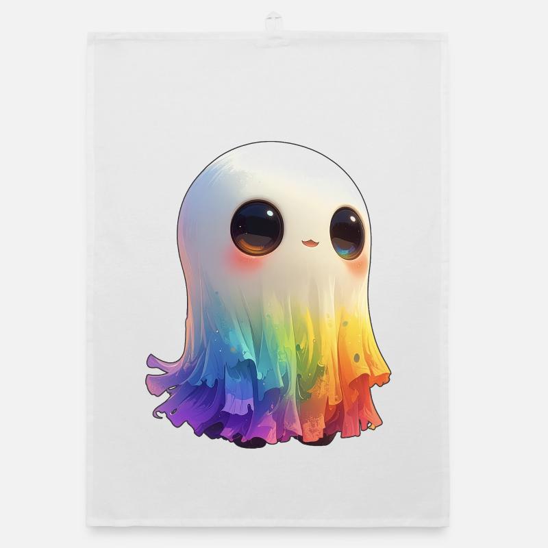 Creepy Cute Rainbow Ghost Organic dish towel