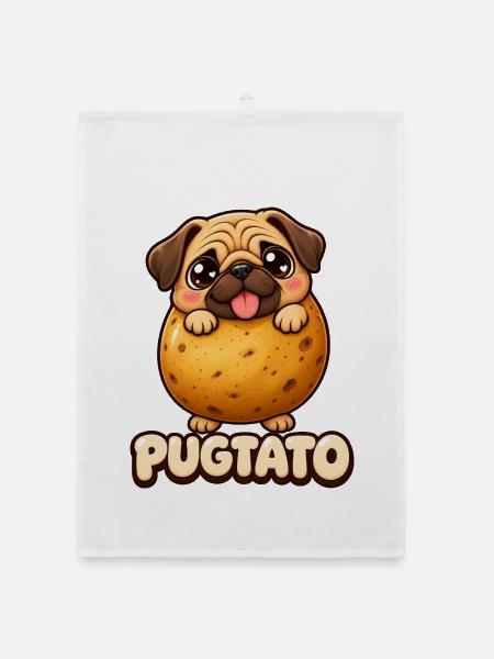 Funny Cute Pugtato Pug Potato Kawaii Dog - Organic Geschirrtuch - Weiß - Vorne