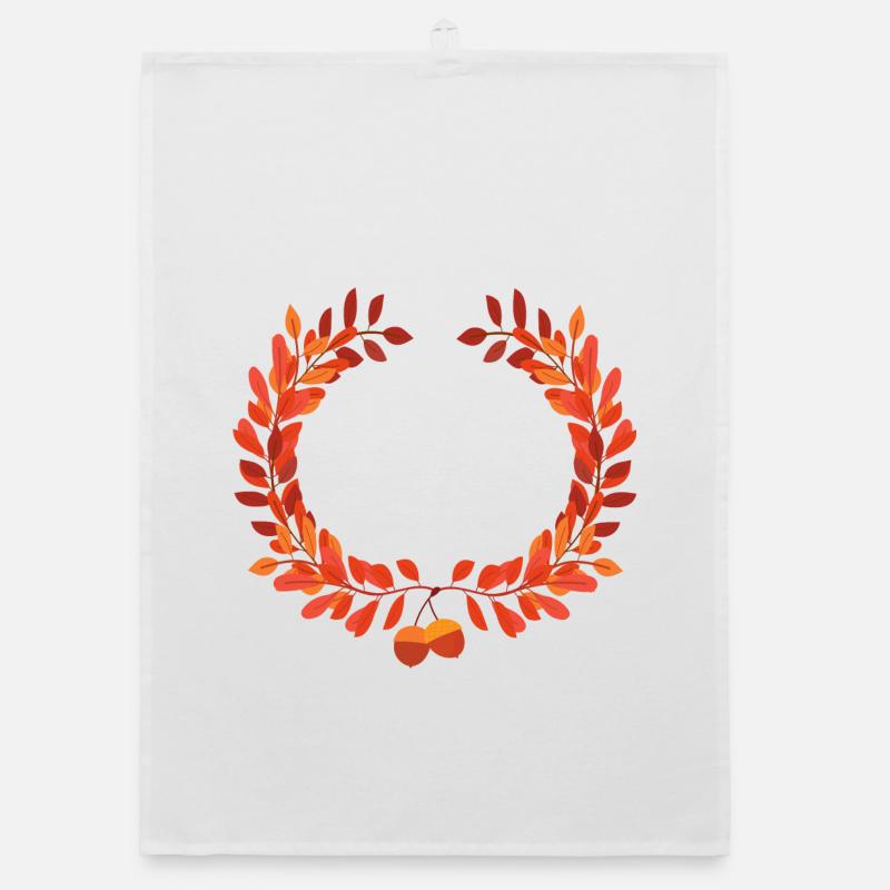 Feuilles d’automne entourées de glands Torchon bio