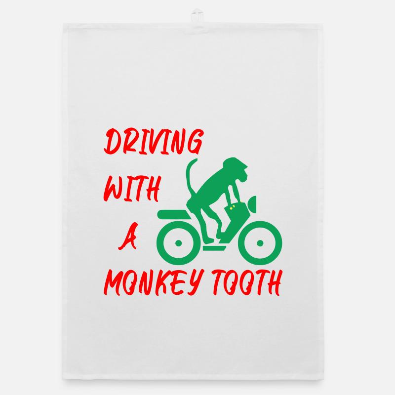 Driving with a monkey tooth - Affenzahn - Organic Geschirrtuch - Weiß