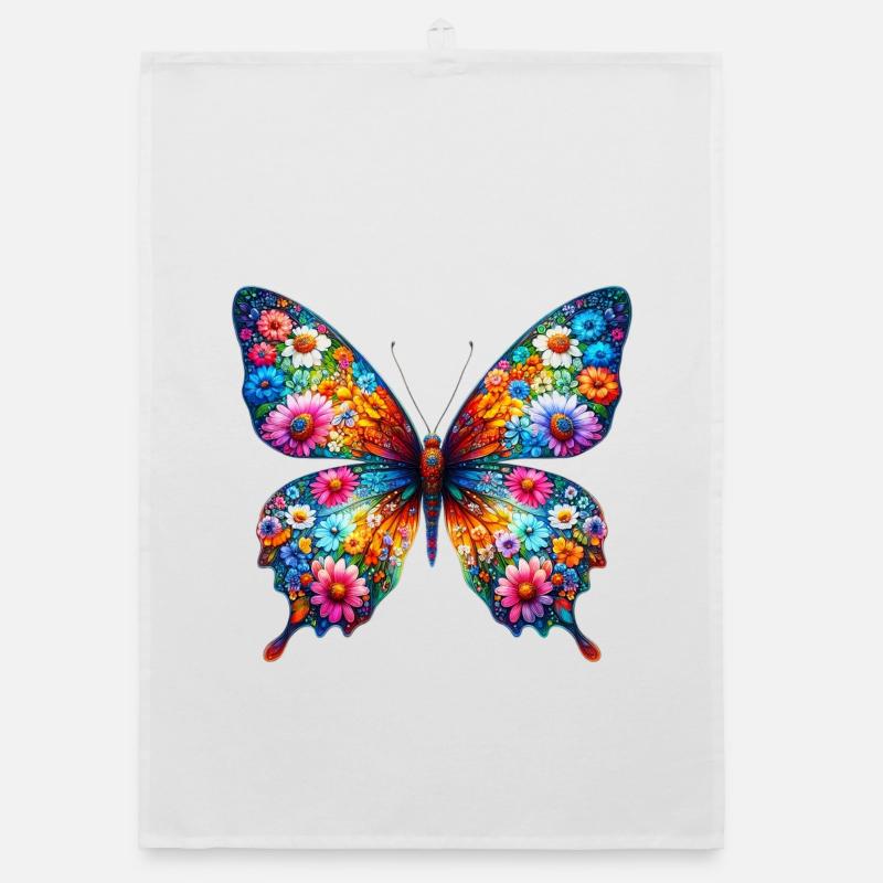 Butterfly decorated with flowers Organic dish towel