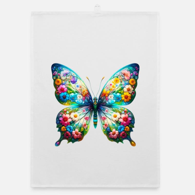 Butterfly decorated with flowers Organic dish towel