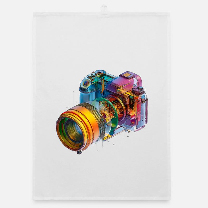 Regenbogenkamera als CAD-Design in Farbexplosion Organic Geschirrtuch