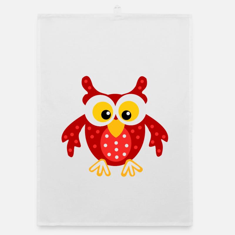 Rote Eule mit Punkten Organic Geschirrtuch