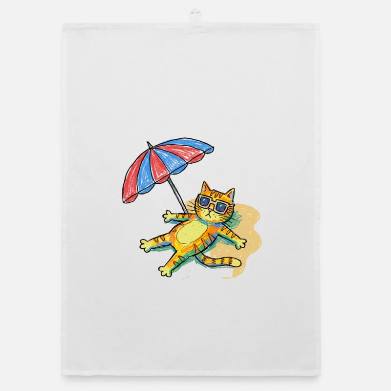 Chat de plage coloré avec parasol Torchon bio