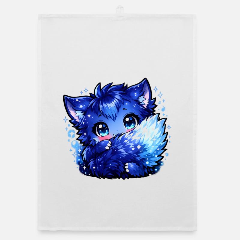 Design du Chibi du Renard Glace Bleu - Torchon bio - blanc