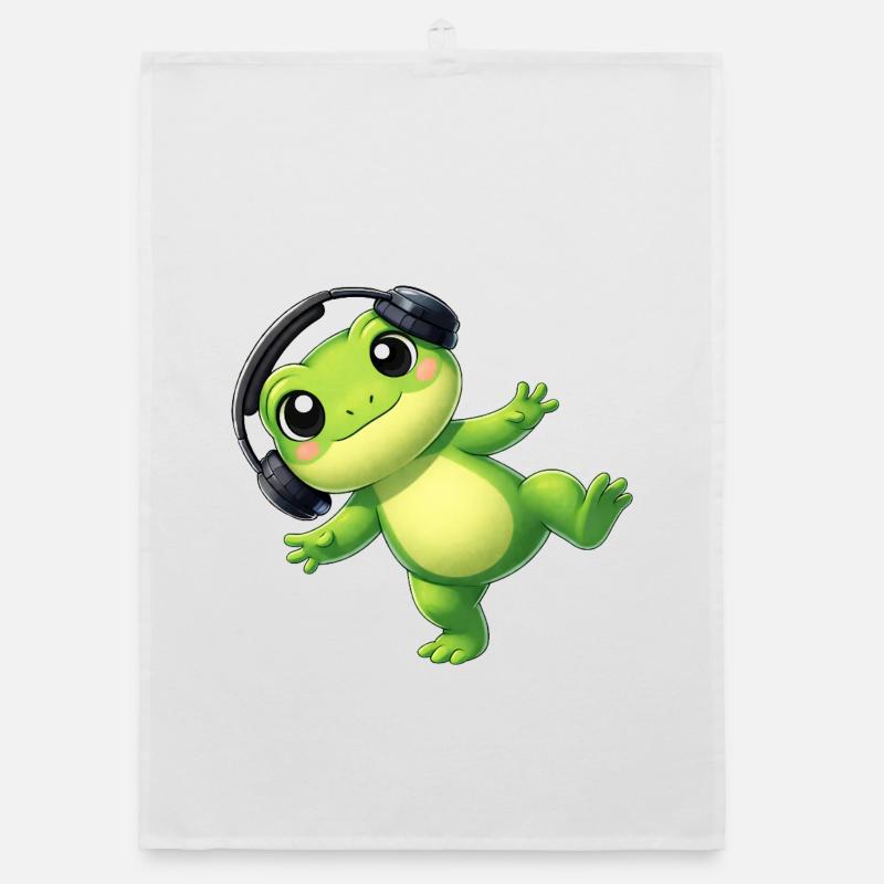 Süßer Frosch Kröte Unke mit Kopfhörern Tanzen Tech Organic Geschirrtuch