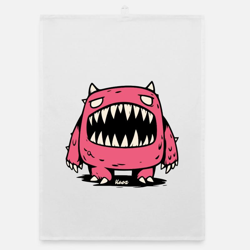 Pink Monster with Big Pointed Teeth Organic dish towel