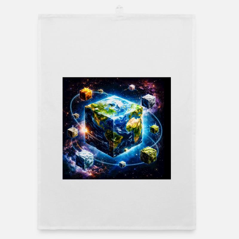 Earth Cube in Space Organic dish towel