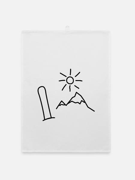 Snowboard Design mit Bergen und Sonne - Organic Geschirrtuch - Weiß - Vorne