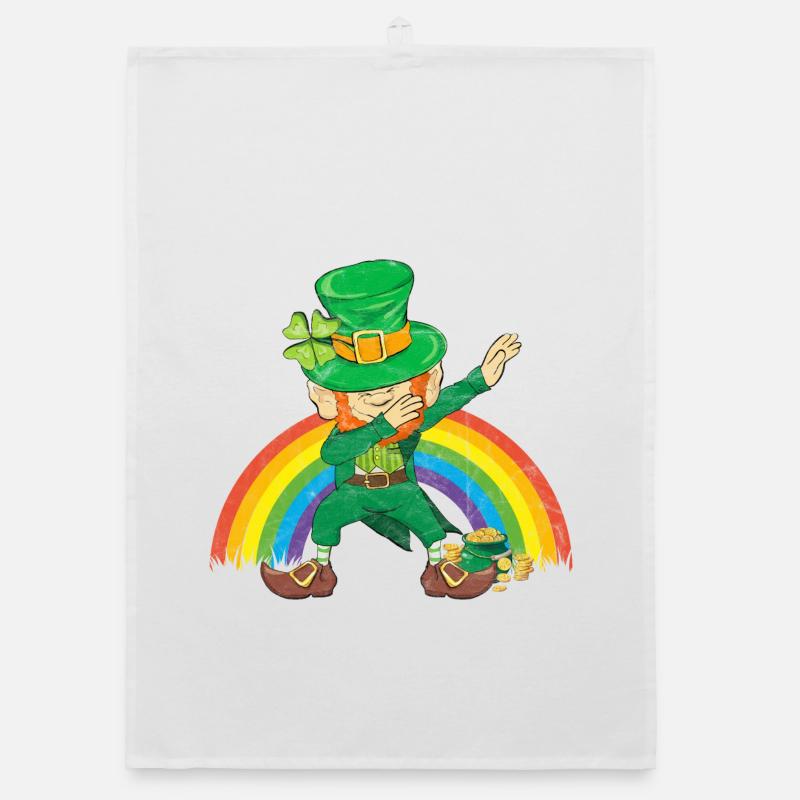 Dancing Leprechaun Dabbing Rainbow Organic dish towel