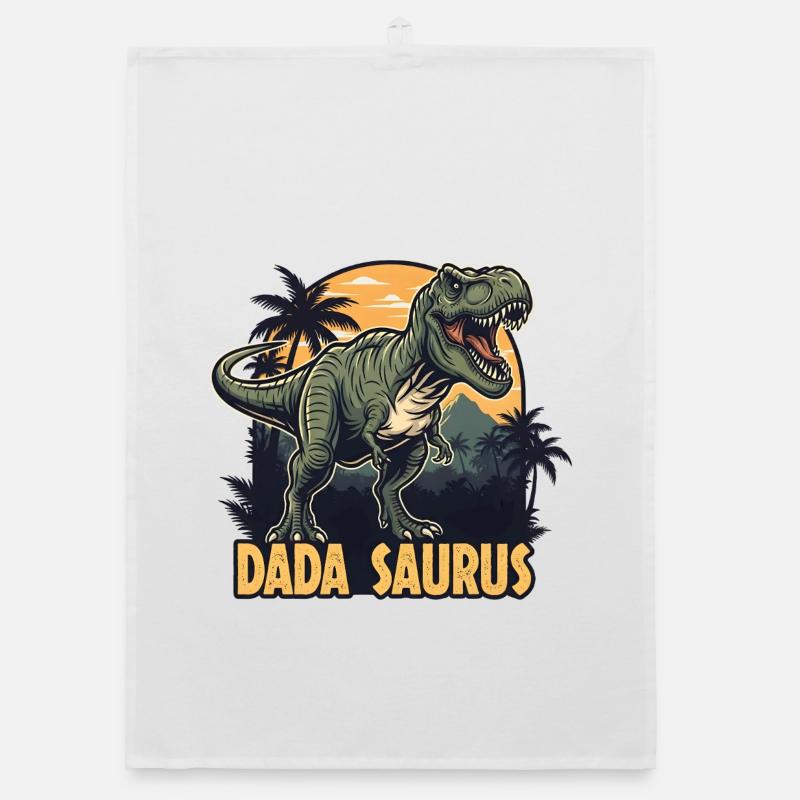 Dada Saurus T-Rex Illustration - Organic dish towel - white