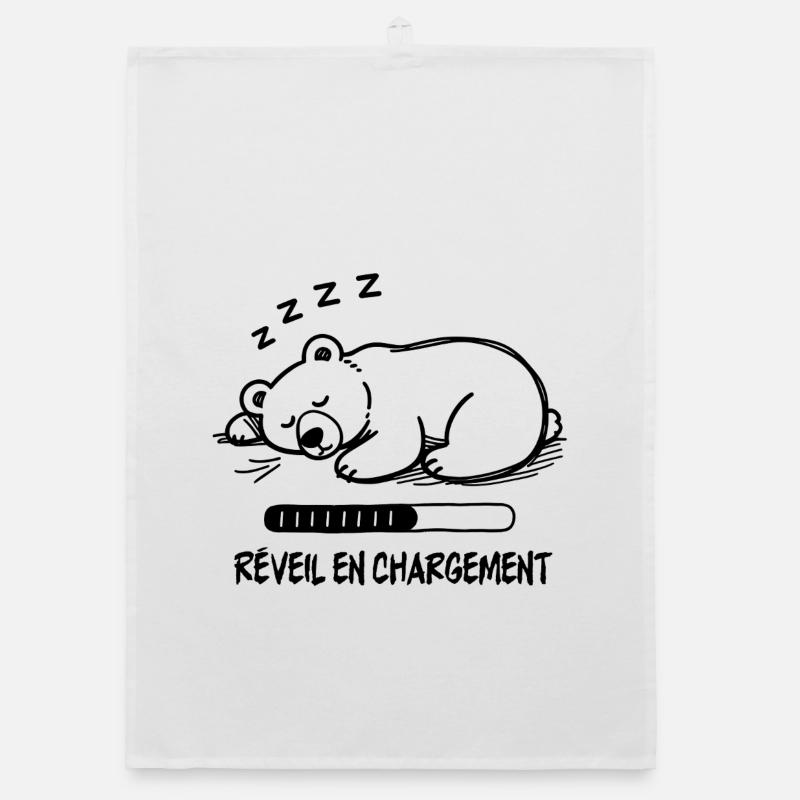 Black and White Sleeper Bear, Alarm Clock Charging Organic dish towel