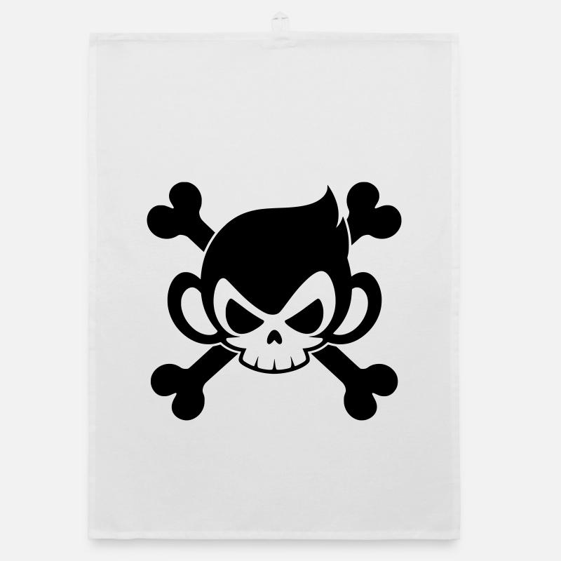 Funny skull monkey with crossed bones Organic dish towel