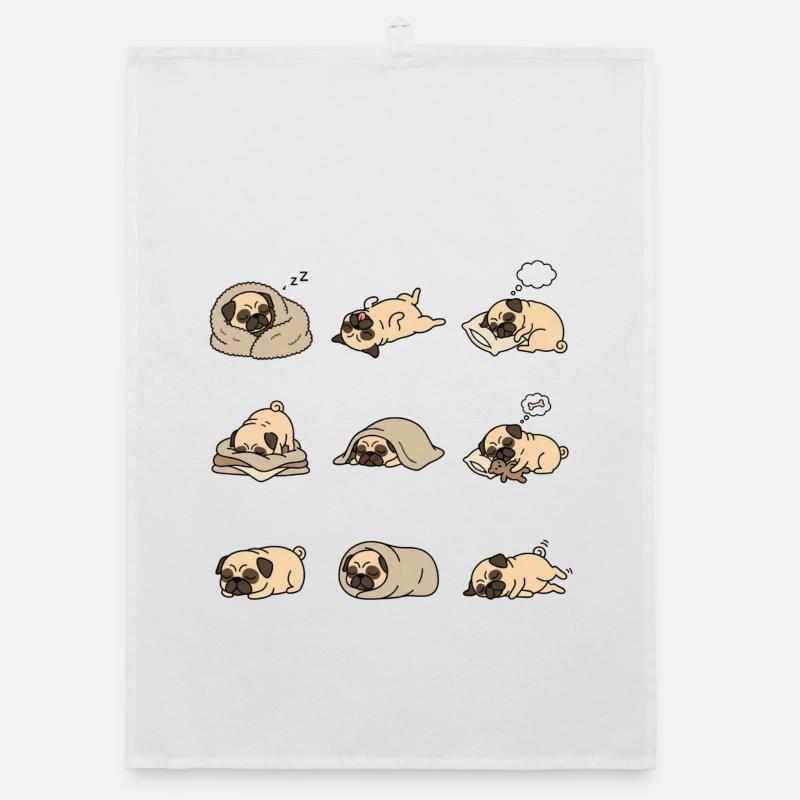Sleeping Pug Nine Cute Pug Sleeping Poses Organic dish towel