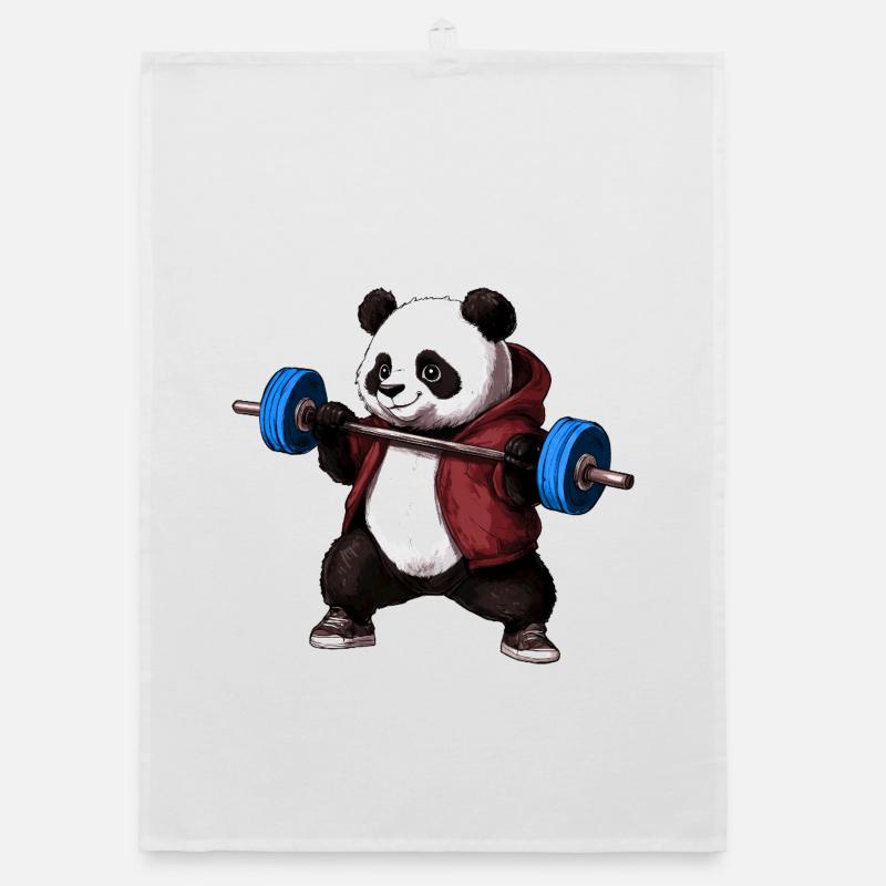 Panda mit Langhantel - Organic Geschirrtuch - Weiß