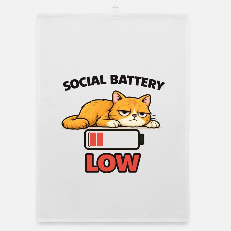 Low Battery Cat Graphic Tee Organic dish towel