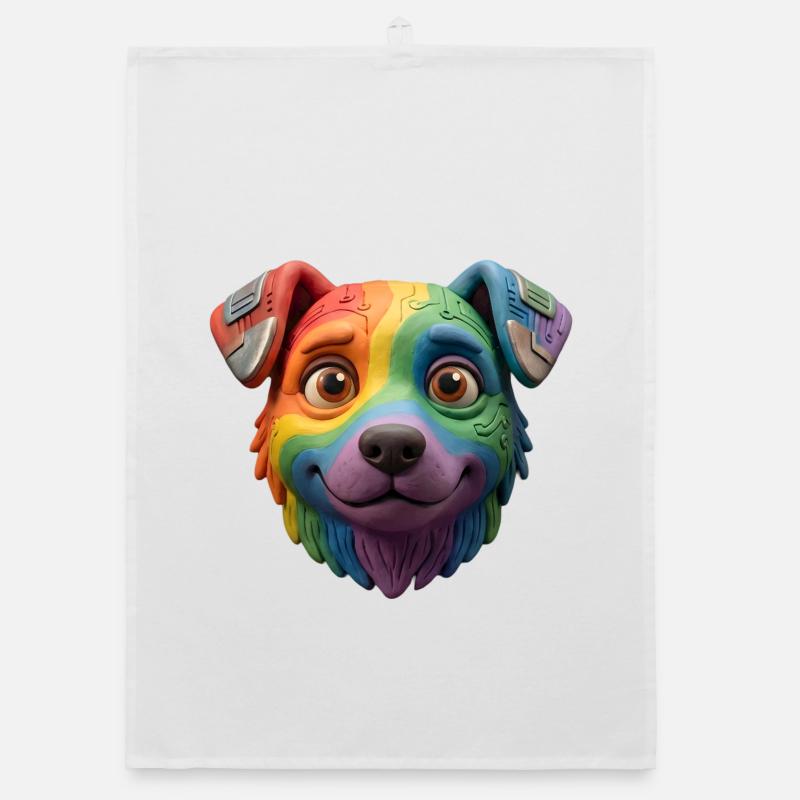 Niedliches 3D-Lehm-Regenbogen-Cyborg-Hundegesicht Organic Geschirrtuch