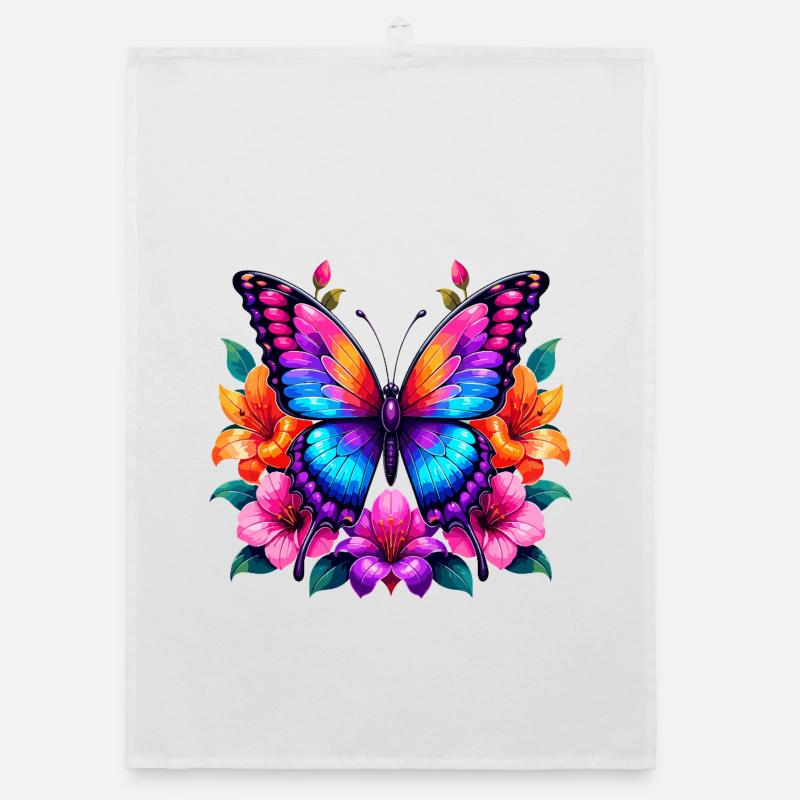 Bunter Schmetterling mit Blumen Organic Geschirrtuch
