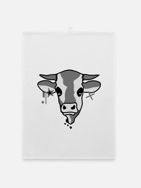 The head of a cow - Organic dish towel - white - Front