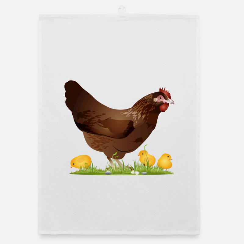 brown chicken with freshly hatched chicks Organic dish towel