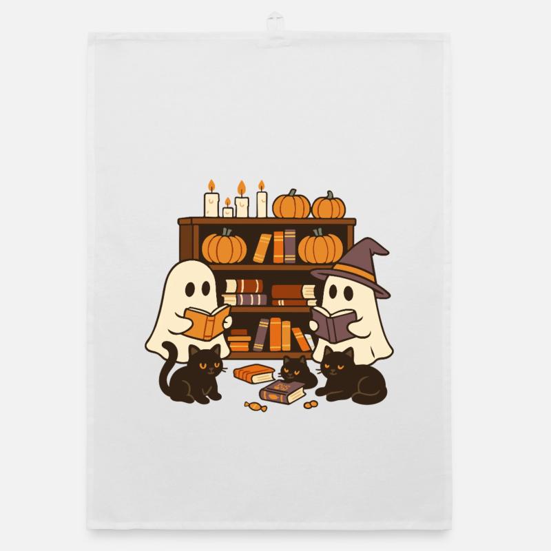 Halloween ghosts read books Organic dish towel