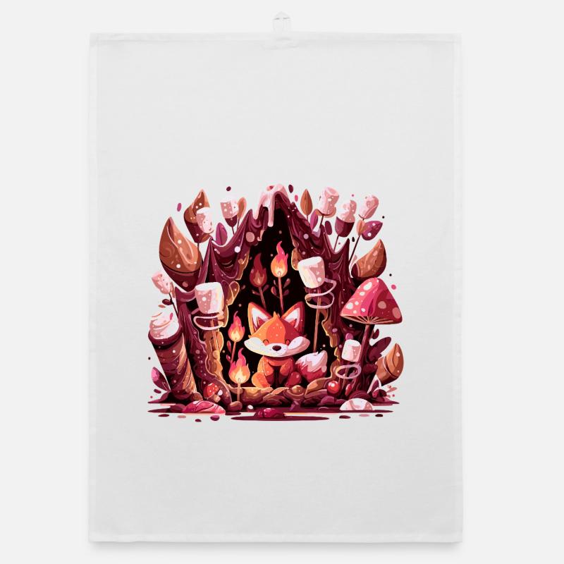 Fox in the mushroom forest fire Organic dish towel