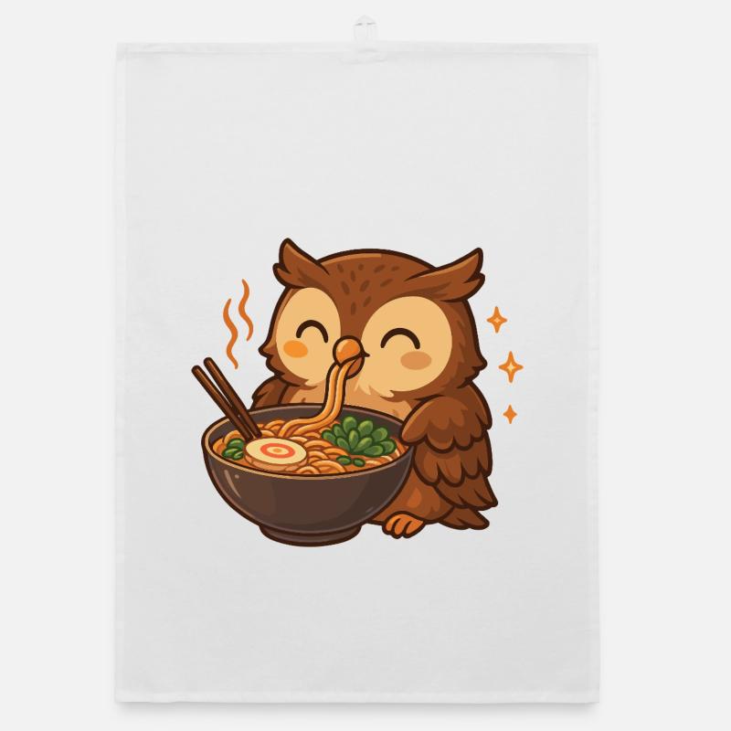 Eule mit Nudeln Ramen kawaii Eule Organic Geschirrtuch