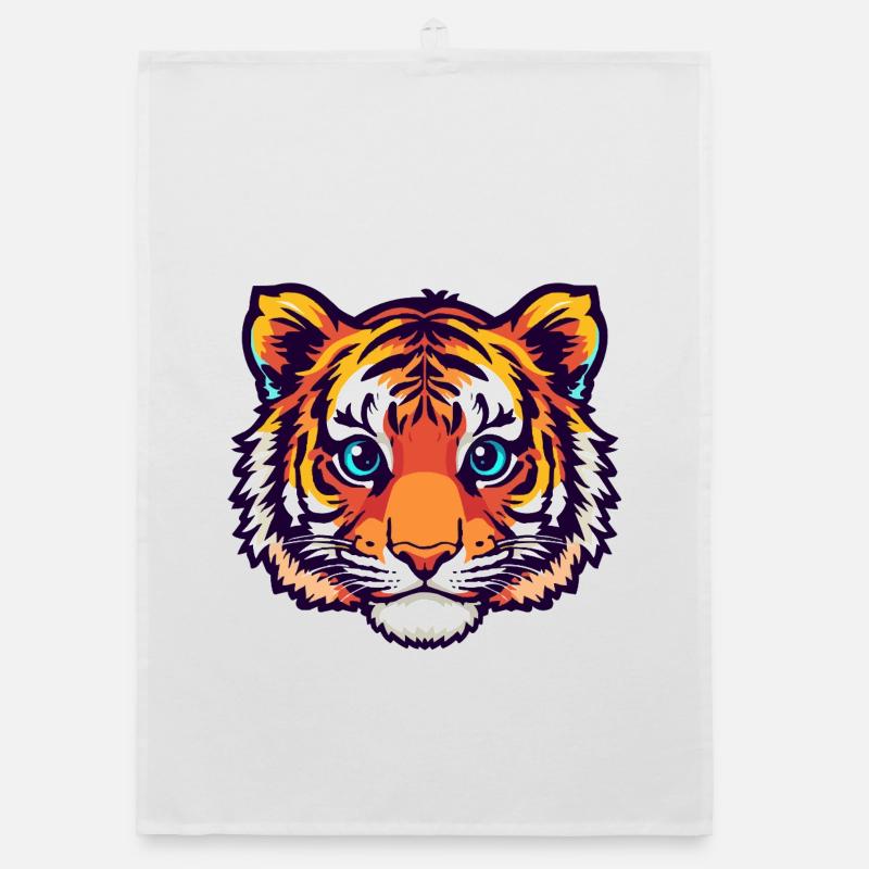 Bunter Tigerkopf Illustration Organic Geschirrtuch
