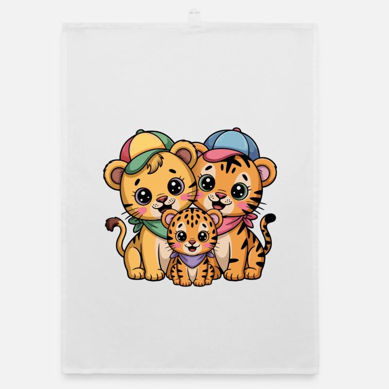 Amis Lion Tigre Léopard mignons Torchon bio