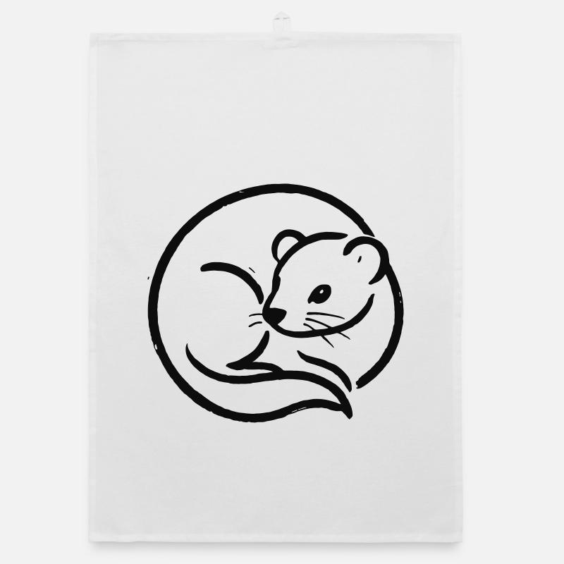 Minimalist Ferret in Black Line Drawing Organic dish towel