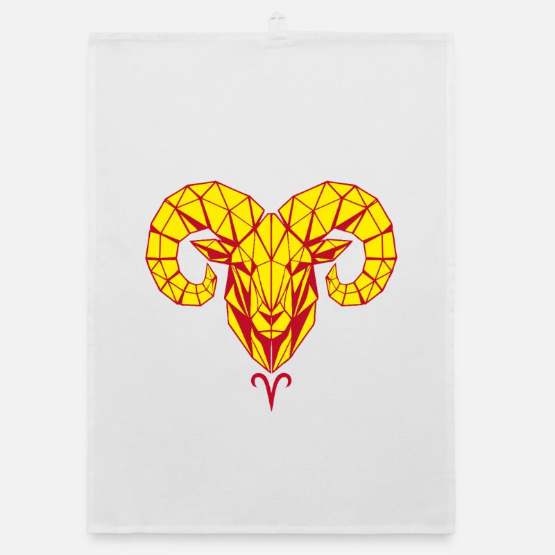 Geometric ram's head yellow red Organic dish towel