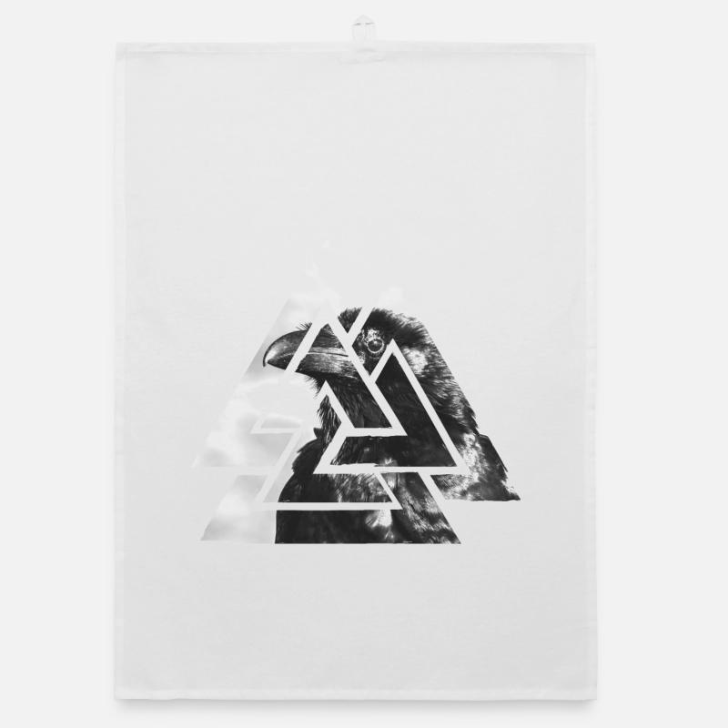 Valknut, Symbol von Odin - Mit schwarzem Raben - Organic Geschirrtuch - Weiß