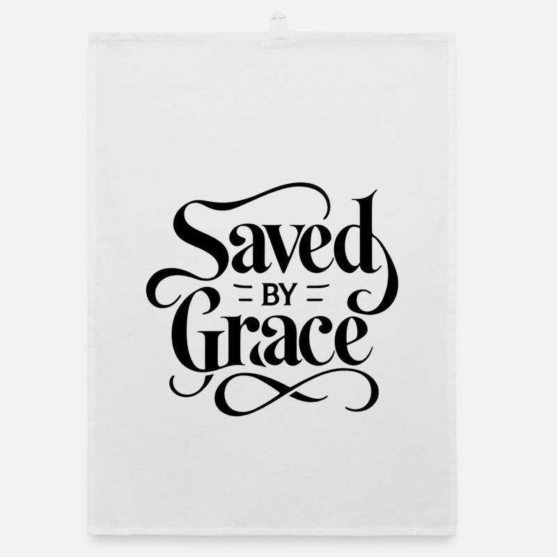 Saved by Grace Schriftzug Design - Organic Geschirrtuch - Weiß