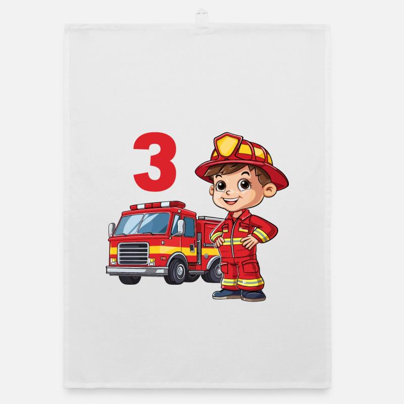 Fire Truck 3 Birthday Firefighter Firefighter Organic dish towel