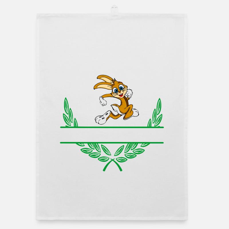 Rabbit Laurel Wreath with Namespace Organic dish towel